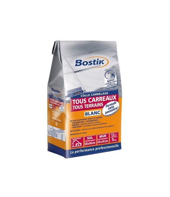 Colle Carrelage - Tous carreaux sans poussière - Blanc - 5 Kg - BOSTIK