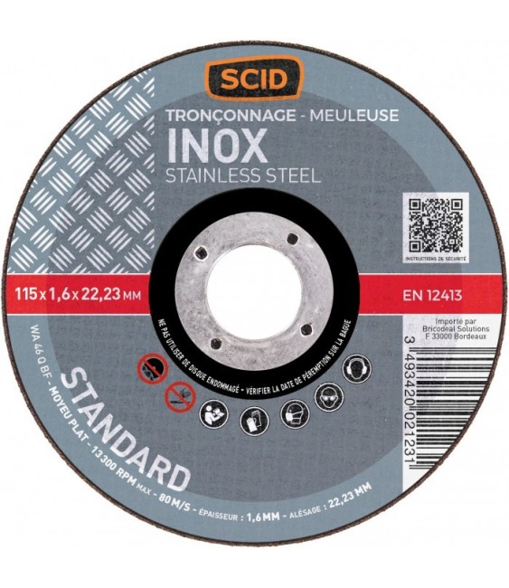 Disque à tronçonner l'Inox - 115 x 1.6 mm - SCID