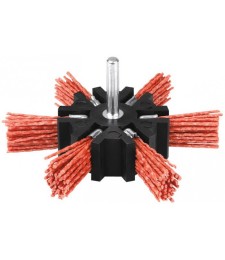 Brosse éventail en nylon abrasif sur tige -  100 mm - Rouge - SCID