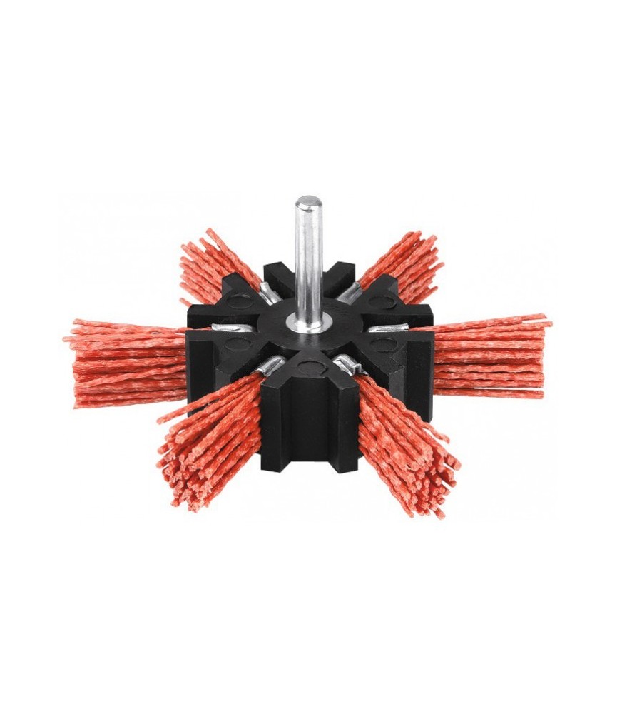 Brosse éventail en nylon abrasif sur tige - 100 mm - Rouge - SCID Brosse éventail en nylon abrasif sur tige - 100 mm - Rouge - SCID