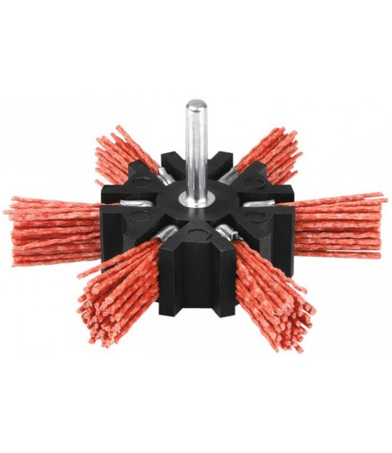 Brosse éventail en nylon abrasif sur tige -  100 mm - Rouge - SCID