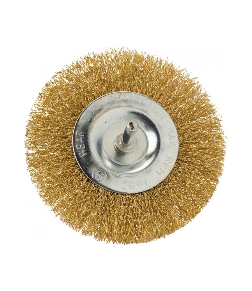 Brosse circulaire acier laitonnée ondulé sur tige - 100 mm - SCID