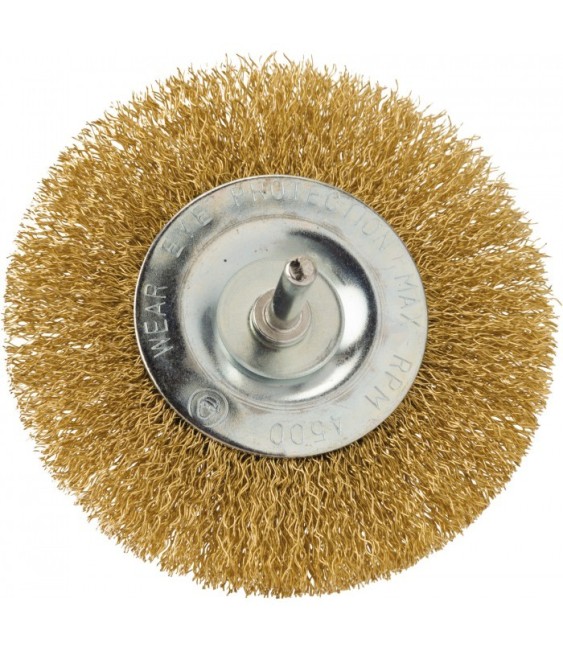Brosse circulaire acier laitonnée ondulé sur tige - 100 mm - SCID