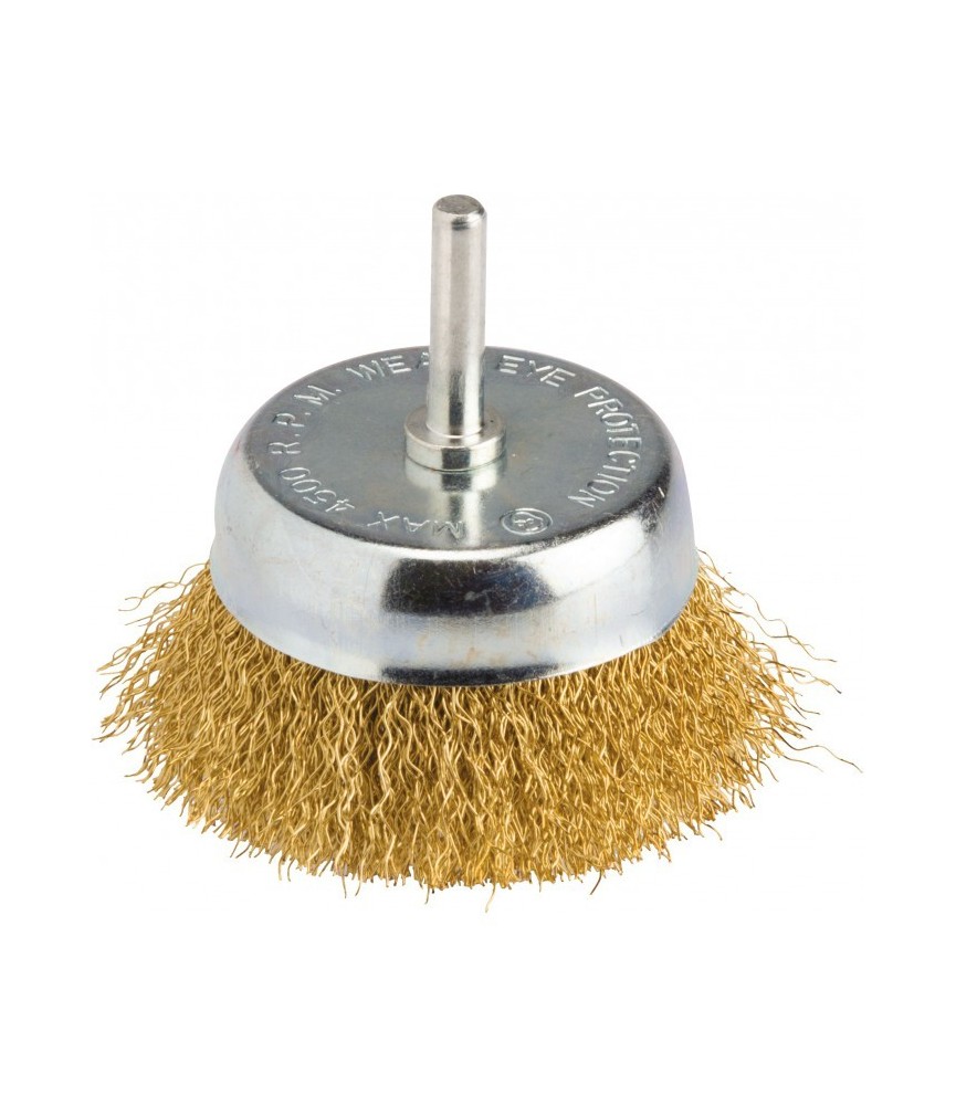 Brosse conique fils acier ondulés sur tige / 75 mm - SCID
