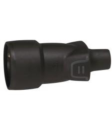Fiche caoutchouc noire 2P+T 16 A - Connexion à vis - Sortie droite Femelle