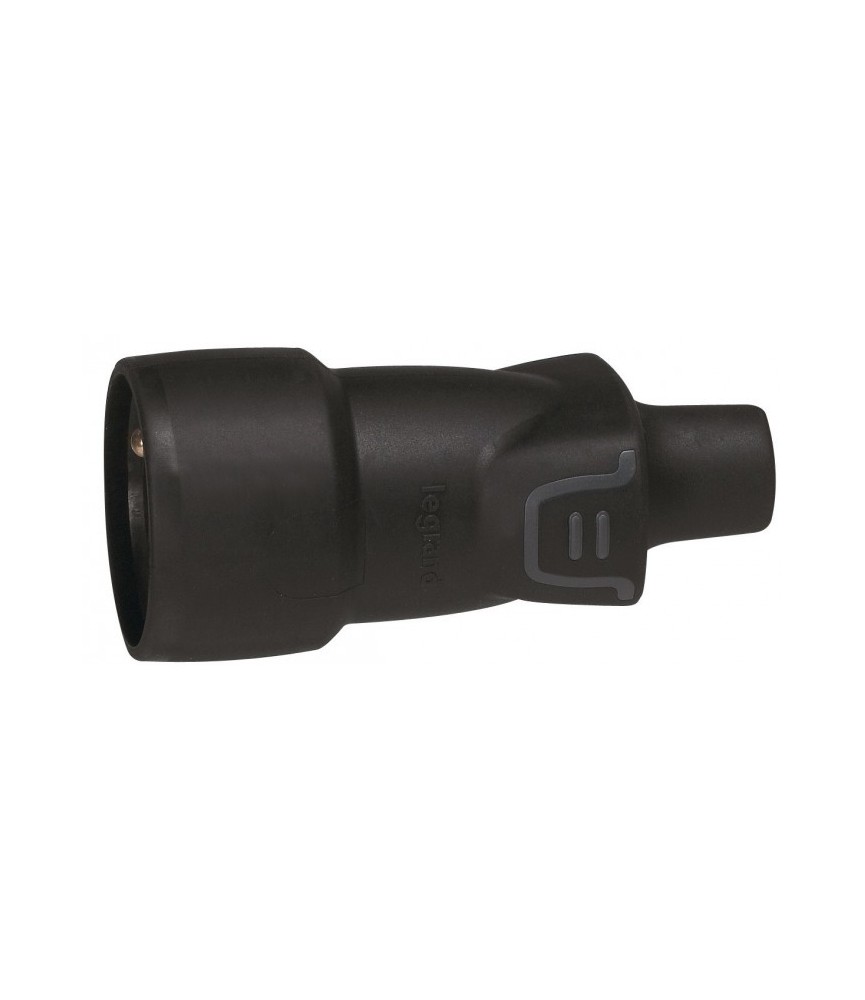 Fiche caoutchouc noire 2P+T 16 A - Connexion à vis - Sortie droite Femelle Fiche caoutchouc noire 2P+T 16 A - Connexion à vis - Sortie droite Femelle