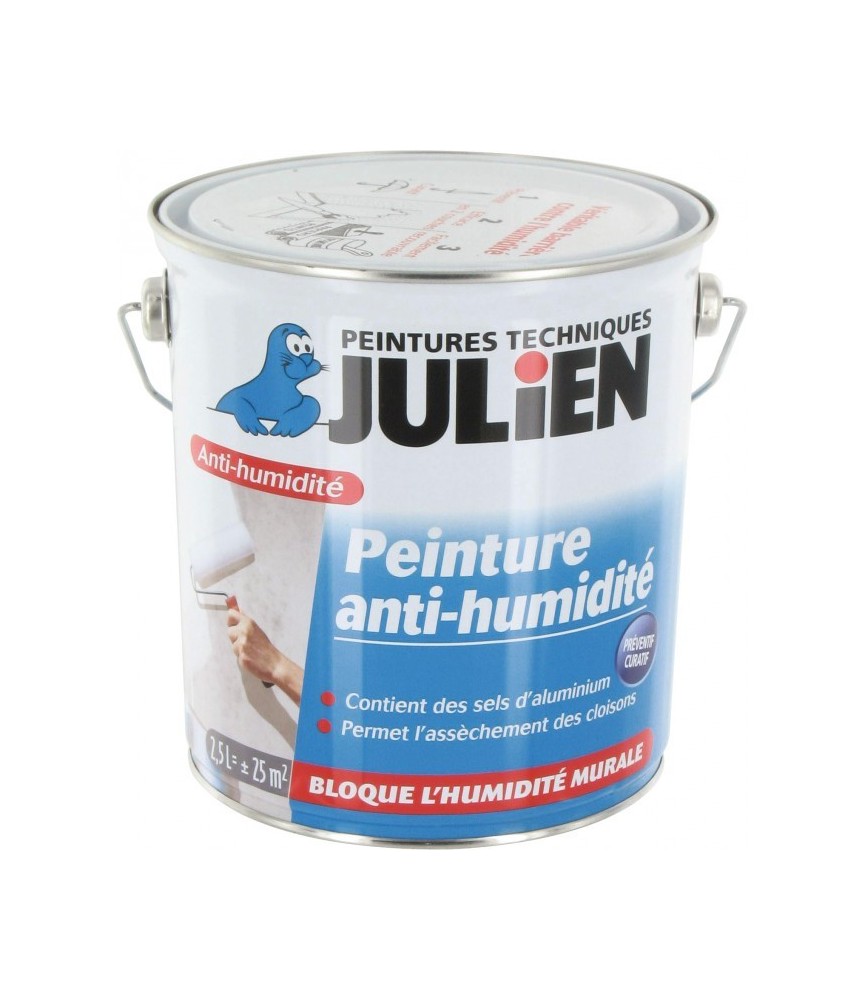 Peinture anti-humidité avec sels d'aluminium - 2.5 L - Blanc - Satin - JULIEN Peinture anti-humidité avec sels d'aluminium - 2.5 L - Blanc - Satin - JULIEN