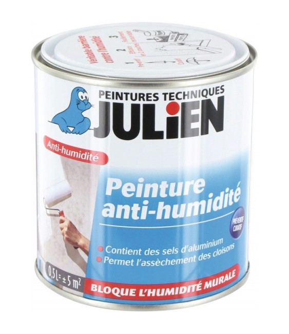 Peinture anti-humidité avec sels d'aluminium - 0.5 L - Blanc - Satin - JULIEN
