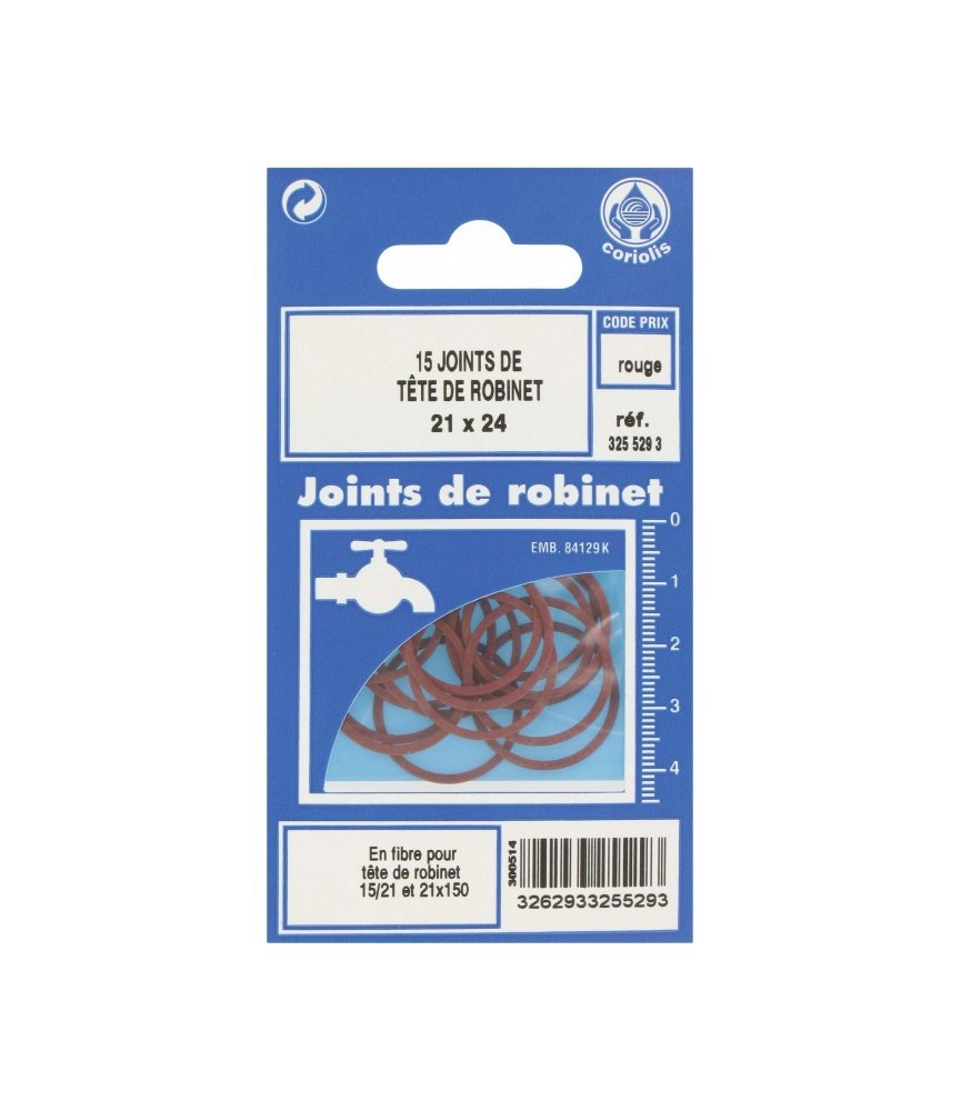 Joint en fibre pour tête de robinet - 21 x 24 mm - Lot de 15 - GRIPP Joint en fibre pour tête de robinet - 21 x 24 mm - Lot de 15 - GRIPP