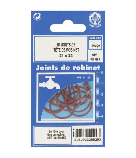 Joint en fibre pour tête de robinet - 21 x 24 mm - Lot de 15 - GRIPP