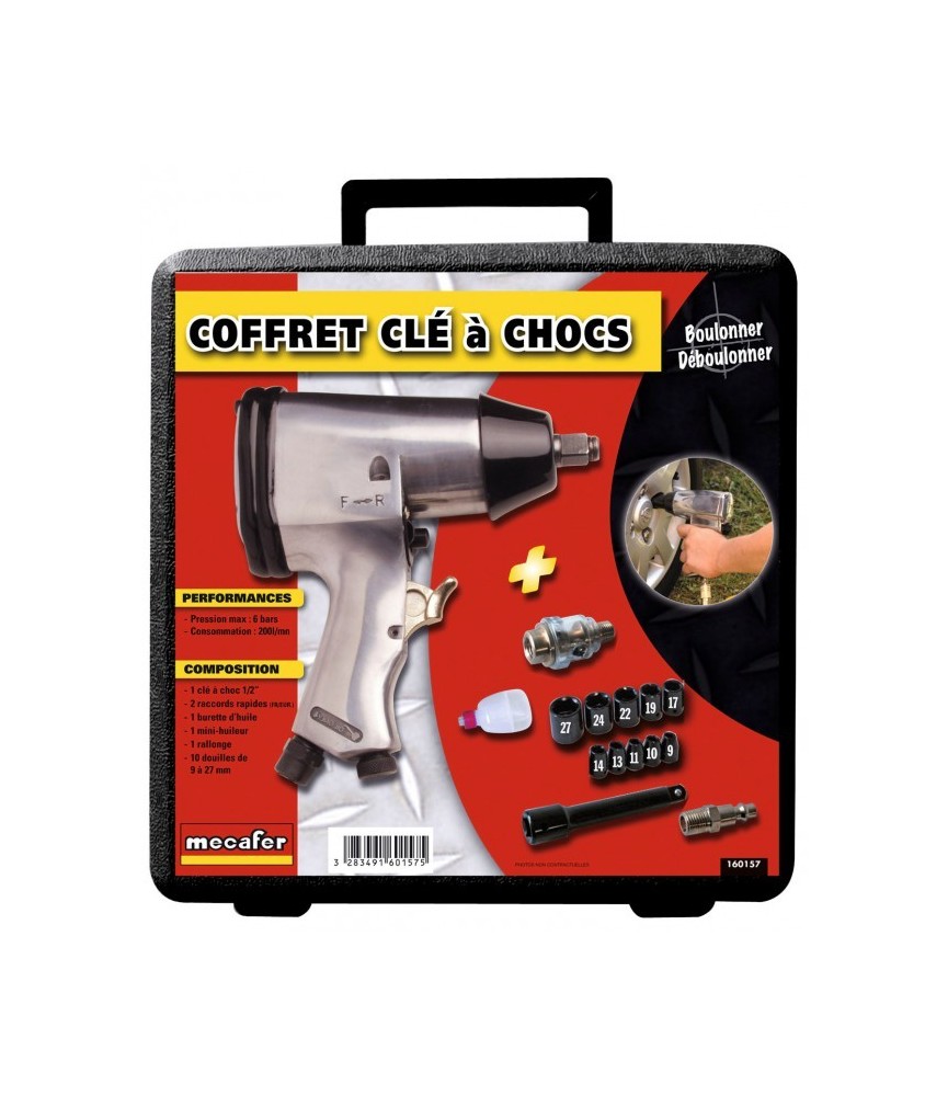 Mallette de clé à chocs 1/2" + 15 accessoires - MECAFER Mallette de clé à chocs 1/2" + 15 accessoires - MECAFER