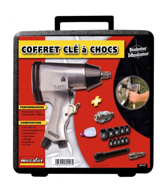 Mallette de clé à chocs 1/2" + 15 accessoires - MECAFER
