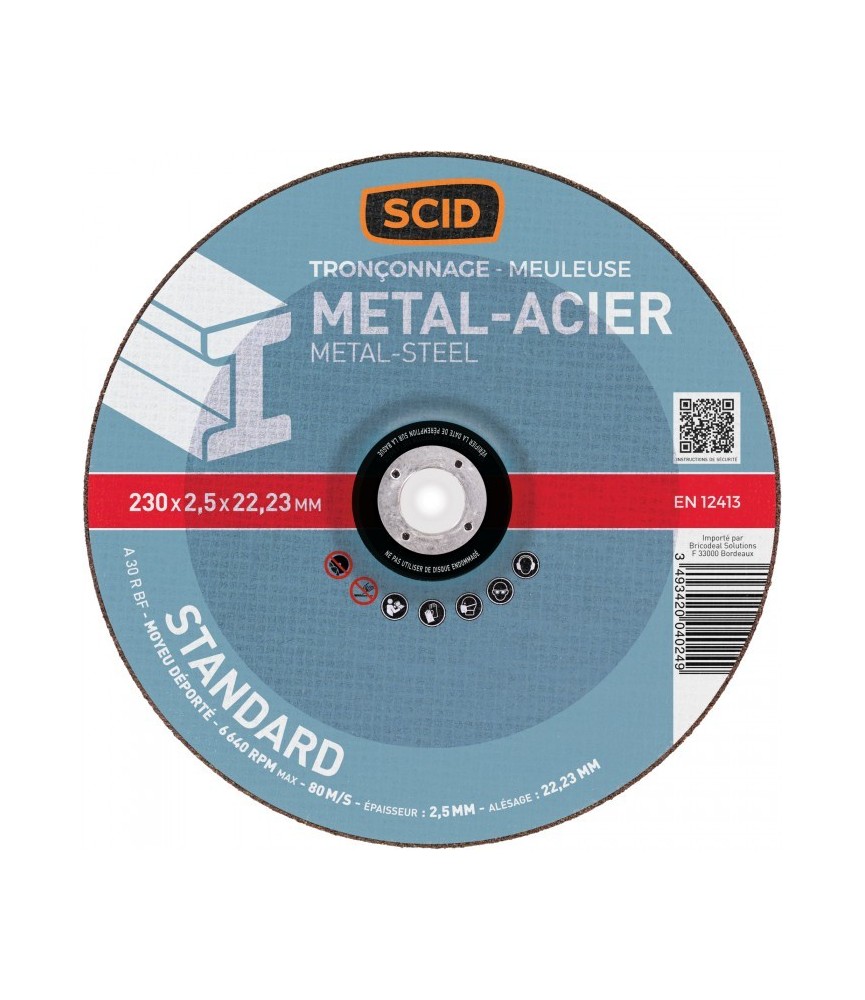 Disque à tronçonner standard - Métaux - Diamètre 230 mm - SCID