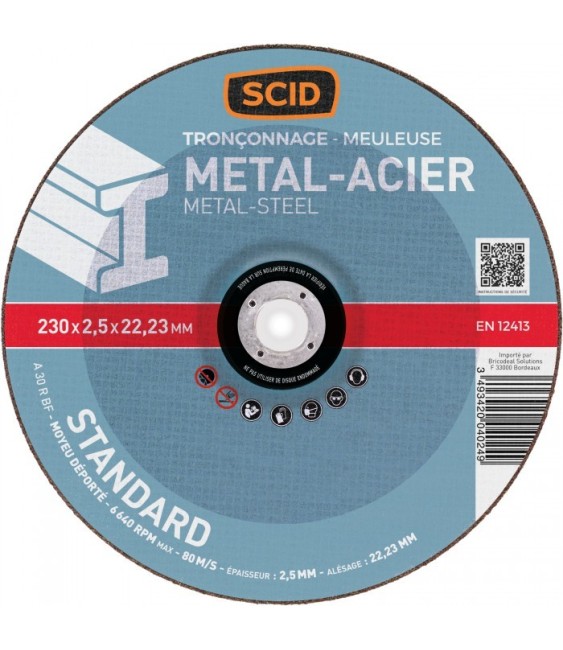 Disque à tronçonner standard - Métaux - Diamètre 230 mm - SCID