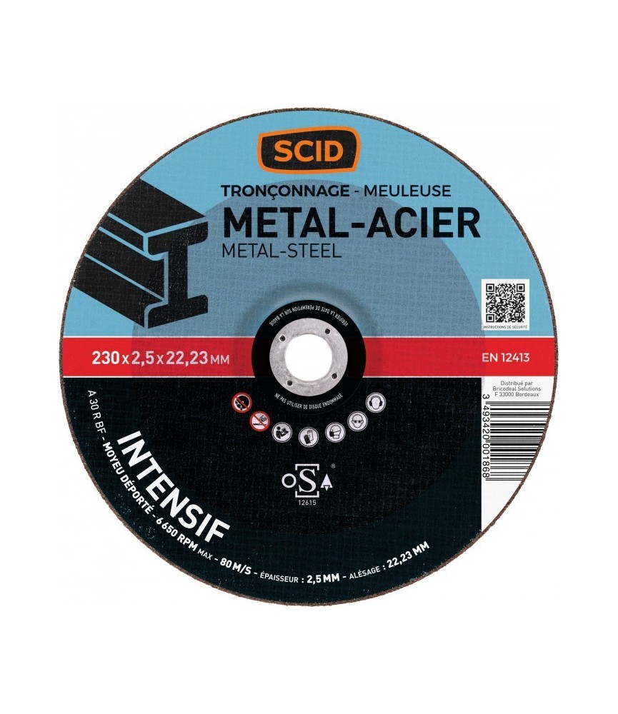 Disque à tronçonner métaux - Usage fréquent - 230 x 2.5 mm - SCID