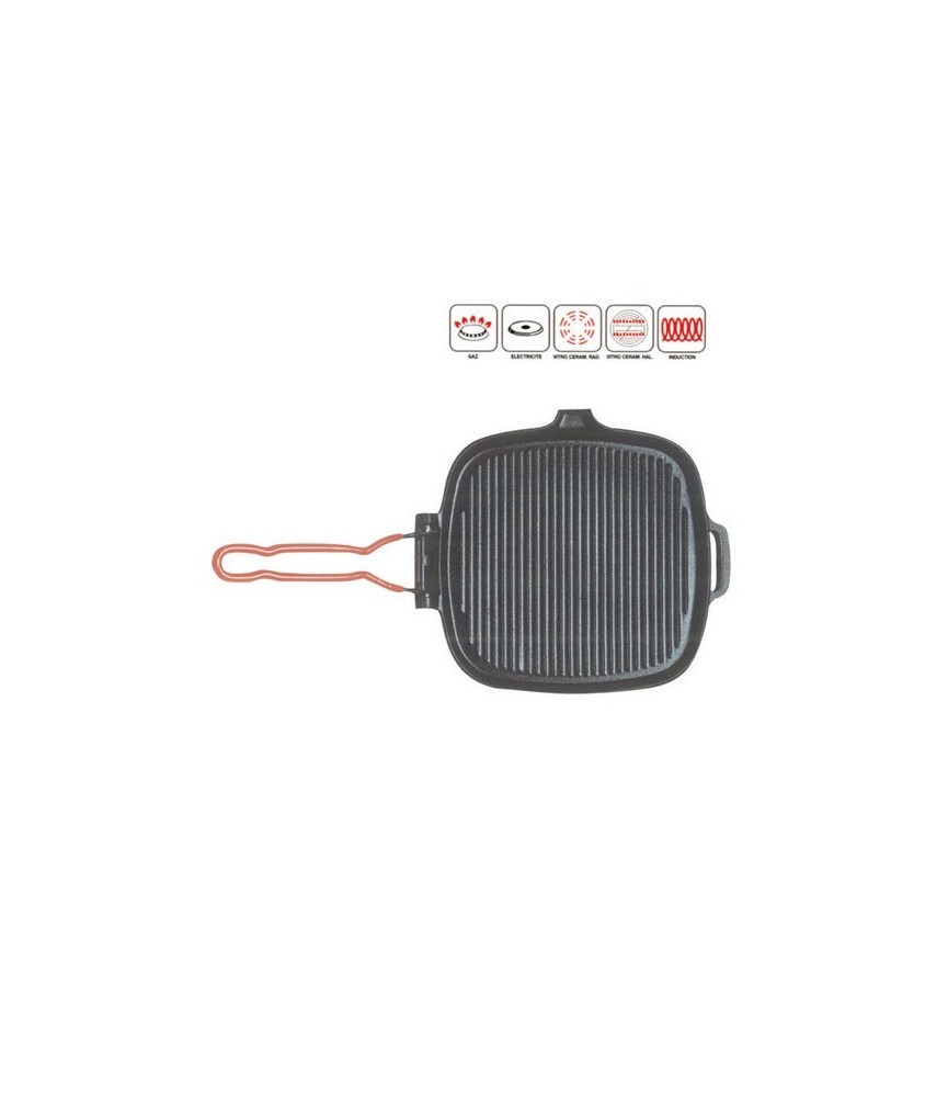 Gril viande carré en fonte - 25 cm - noir de INVICTA Gril viande carré en fonte - 25 cm - noir de INVICTA