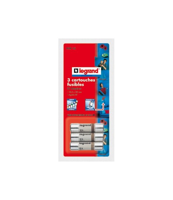 Cartouche domestique cylindrique - 32 A - 38 x 10.3 mm - Lot de 3 - LEGRAND
