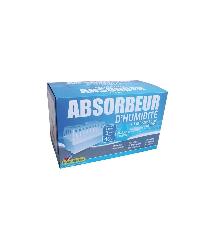 Absorbeur d'humidité + 1 recharge 1 Kg - 40 m²