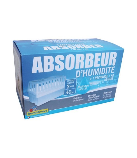 Absorbeur d'humidité + 1 recharge 1 Kg - 40 m²