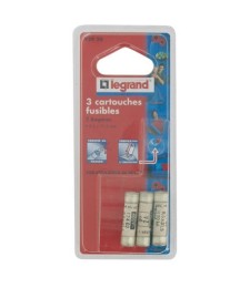Cartouche domestique cylindrique - 2 A - 31.5 x 8.5 mm -Avec voyant - Lot de 3 - LEGRAND