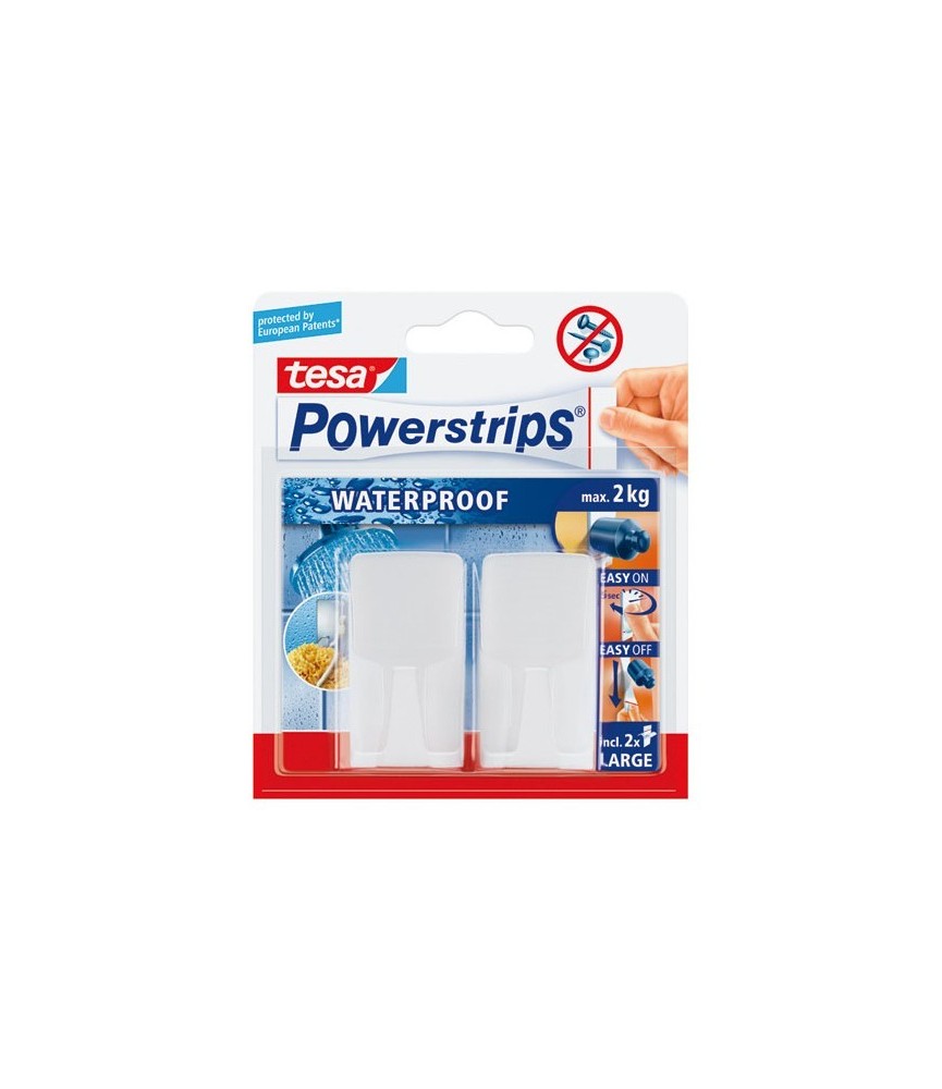 Crochet rectangulaire blanc + powerstrips waterproof - lot de 2 - TESA Crochet rectangulaire blanc + powerstrips waterproof - lot de 2 - TESA