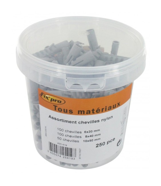 Assortiment de chevilles nylon - Pot de 250 - FIX'PRO