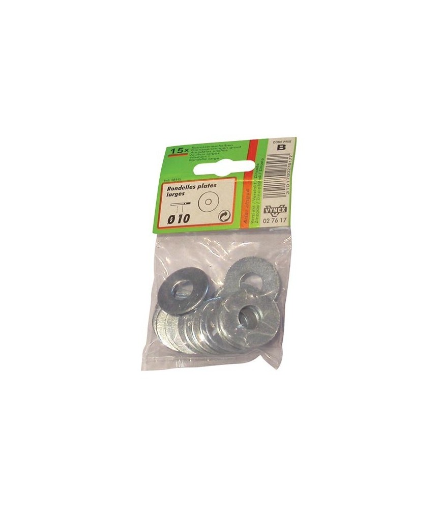 Rondelle plate large - acier zingué - 10 mm - VYNEX Rondelle plate large - acier zingué - 10 mm - VYNEX
