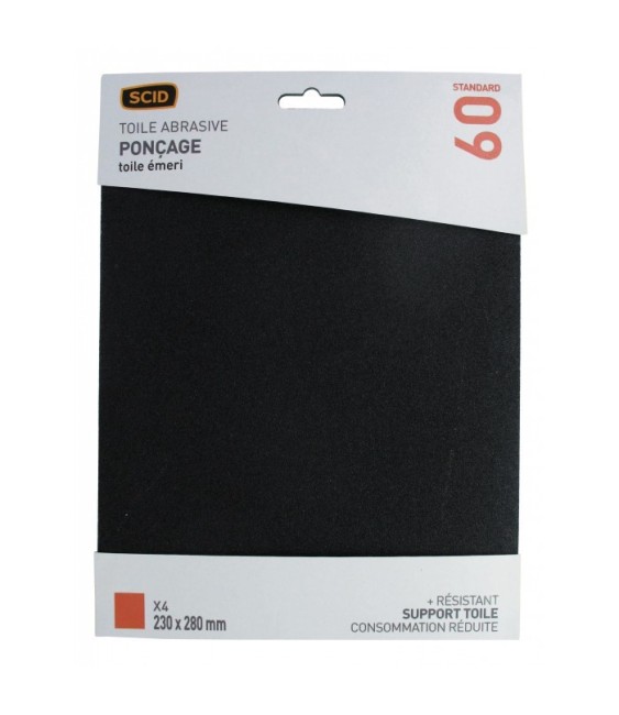 Toile émeri 230 x 280 mm - Grain 60 - Lot de 4 - SCID