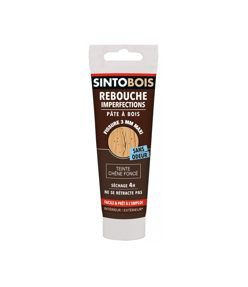 Pâte à bois pour reboucher imperfections et fissures - Chêne foncé - 80 Grs - SINTO Pâte à bois pour reboucher imperfections et fissures - Chêne foncé - 80 Grs - SINTO