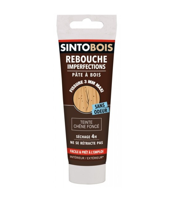 Pâte à bois pour reboucher imperfections et fissures - Chêne foncé - 80 Grs - SINTO