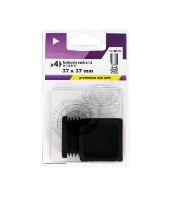 Embout rentrant carré en plastique noir 37mm - VYNEX