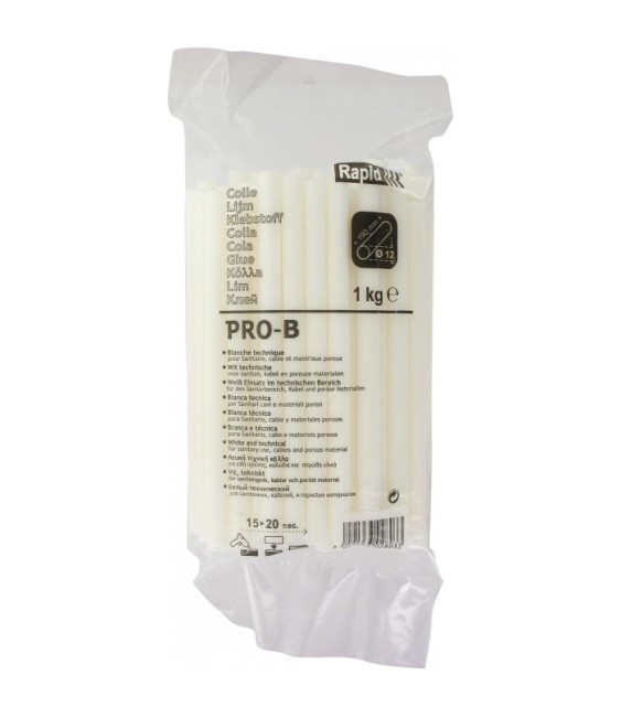 Colle blanche PRO-B pour pistolet RAPID - Diamètre 12 mm - 1 Kg