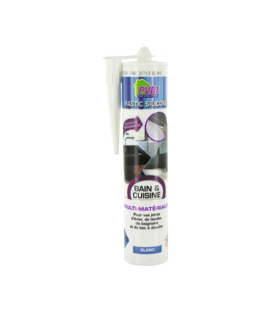 Mastic silicone pour joint sanitaire - 310 ml - Blanc - PVM Mastic silicone pour joint sanitaire - 310 ml - Blanc - PVM