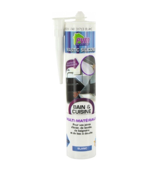 Mastic silicone pour joint sanitaire - 310 ml - Blanc - PVM