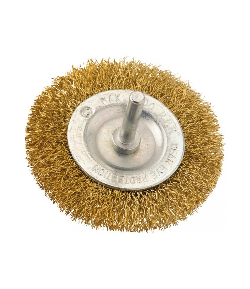 Brosse circulaire acier laitonnée ondulé sur tige - 75 mm - SCID