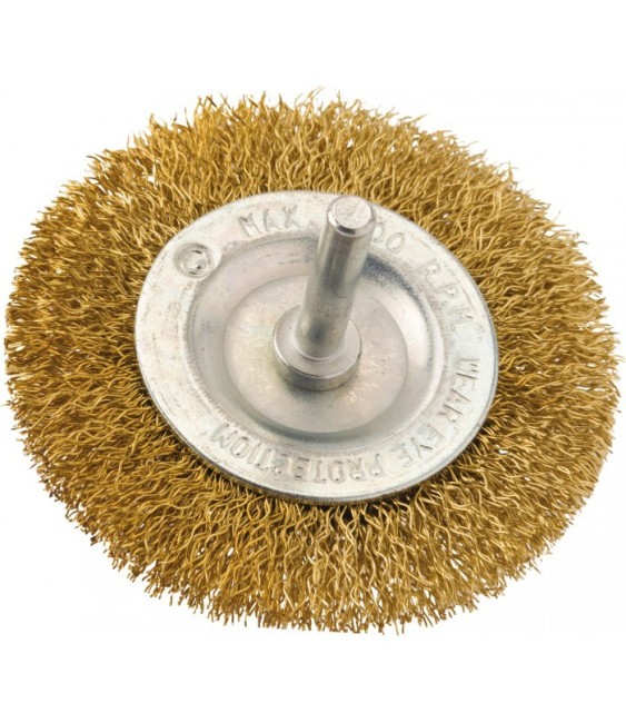 Brosse circulaire acier laitonnée ondulé sur tige - 75 mm - SCID