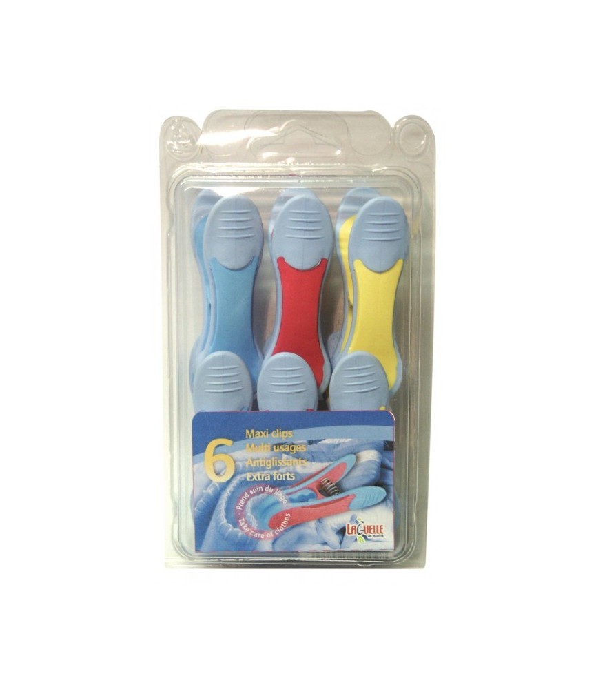 Pince à linge bi-matière - Maxi clips - Lot de 6 - LAGUELLE Pince à linge bi-matière - Maxi clips - Lot de 6 - LAGUELLE