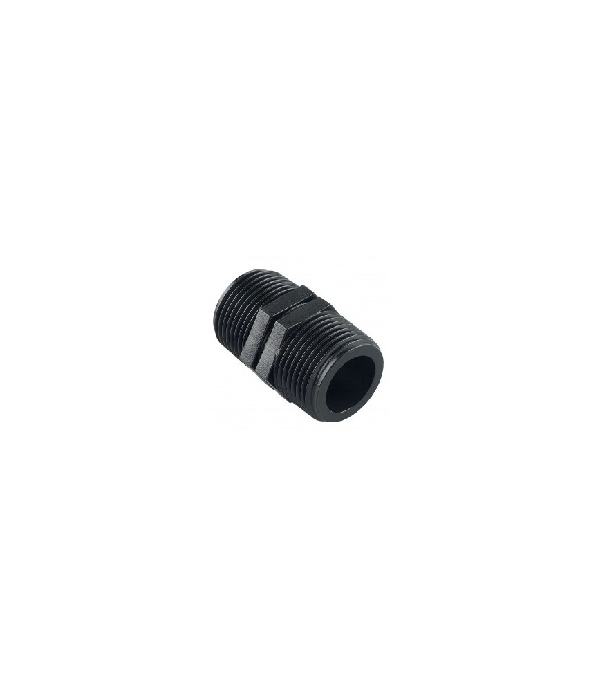 Raccord polypro fileté - Manchon égal MALE / MALE - 26 / 34 mm CAP VERT Raccord polypro fileté - Manchon égal MALE / MALE - 26 / 34 mm CAP VERT