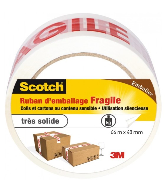 Ruban adhésif d'emballage marquage Fragile Scotch - 66 m