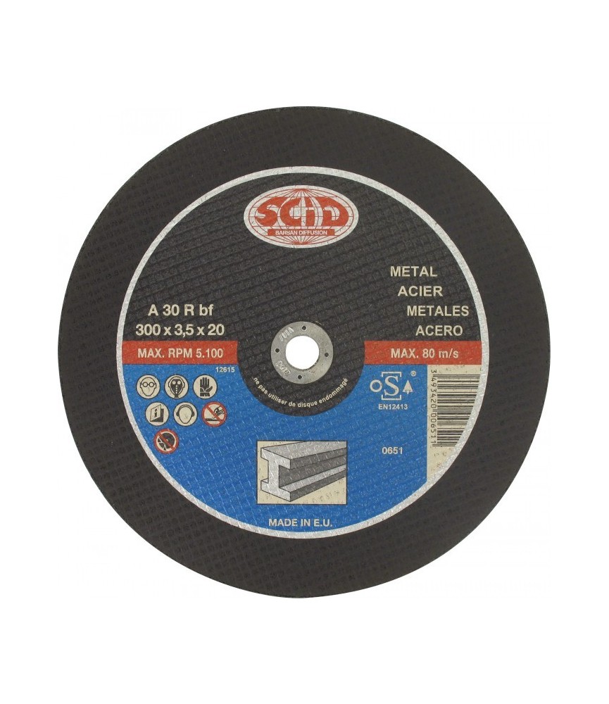 Disque abrasif à moyeu plat métaux 300mm alésage 25,4mm - SCID