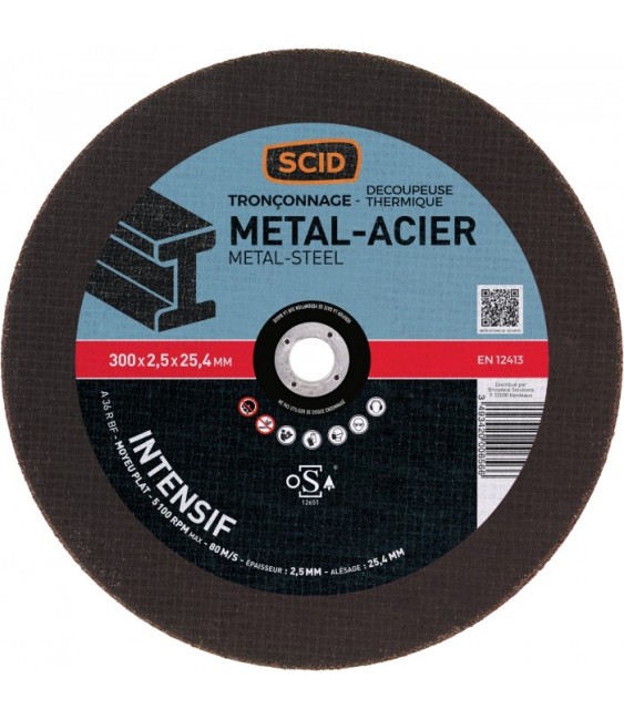 Disque abrasif à moyeu plat métaux  300mm x 2.5 mm - alésage 25.4 mm - SCID