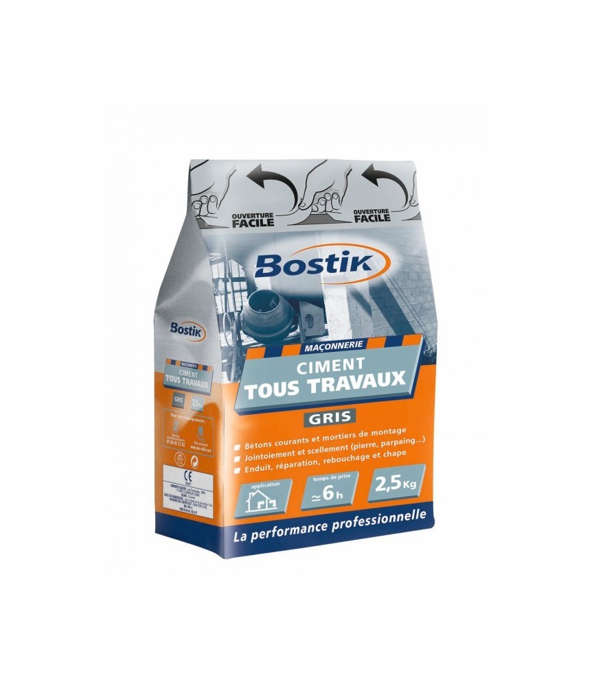 Ciment tous travaux - Gris - 2.5 Kg - BOSTIK Ciment tous travaux - Gris - 2.5 Kg - BOSTIK