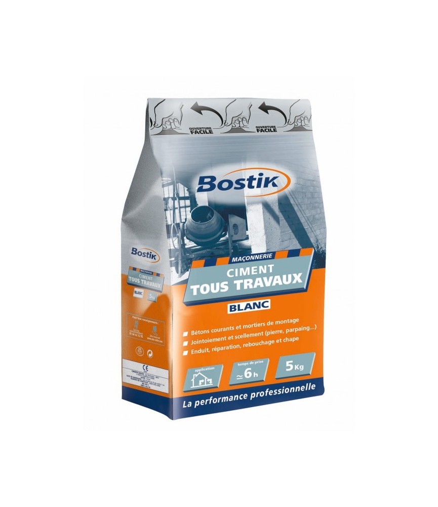 Ciment tous travaux - Blanc - 5 Kg - BOSTIK Ciment tous travaux - Blanc - 5 Kg - BOSTIK