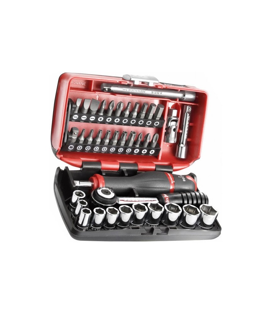 Coffret douilles et cliquets - 1/4" 6 pans métriques - 38 pièces - R2NANO - FACOM