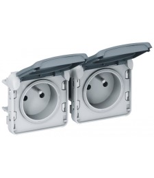 2 Prises précablées horizontales Plexo - 2 x 2P+T - Gris - LEGRAND