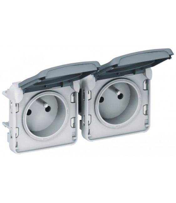 2 Prises précablées horizontales Plexo - 2 x 2P+T - Gris - LEGRAND
