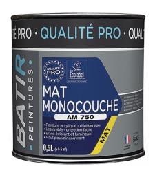Peinture monocouche - Aspect Mat - Blanc - 0.5 L - BATIR