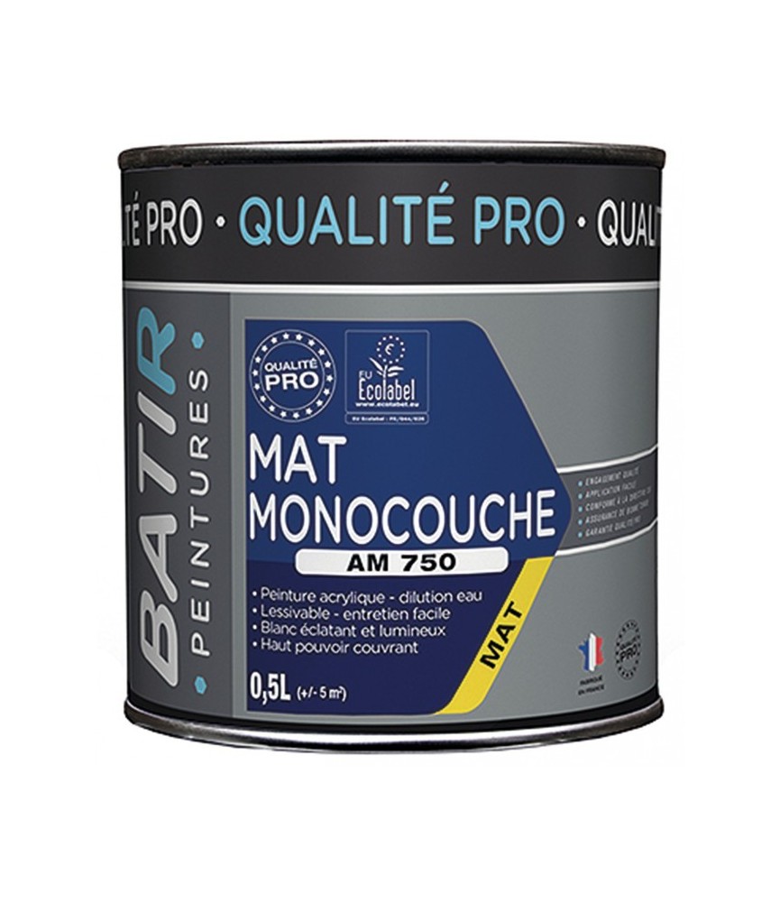 Peinture monocouche - Aspect Mat - Blanc - 0.5 L - BATIR