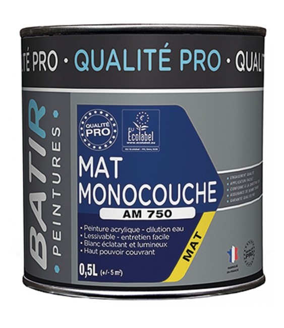Peinture monocouche - Aspect Mat - Blanc - 0.5 L - BATIR
