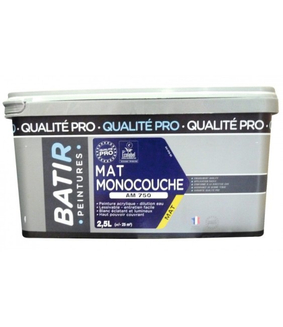 Peinture monocouche - Aspect Mat - Blanc - 2.5 L - BATIR